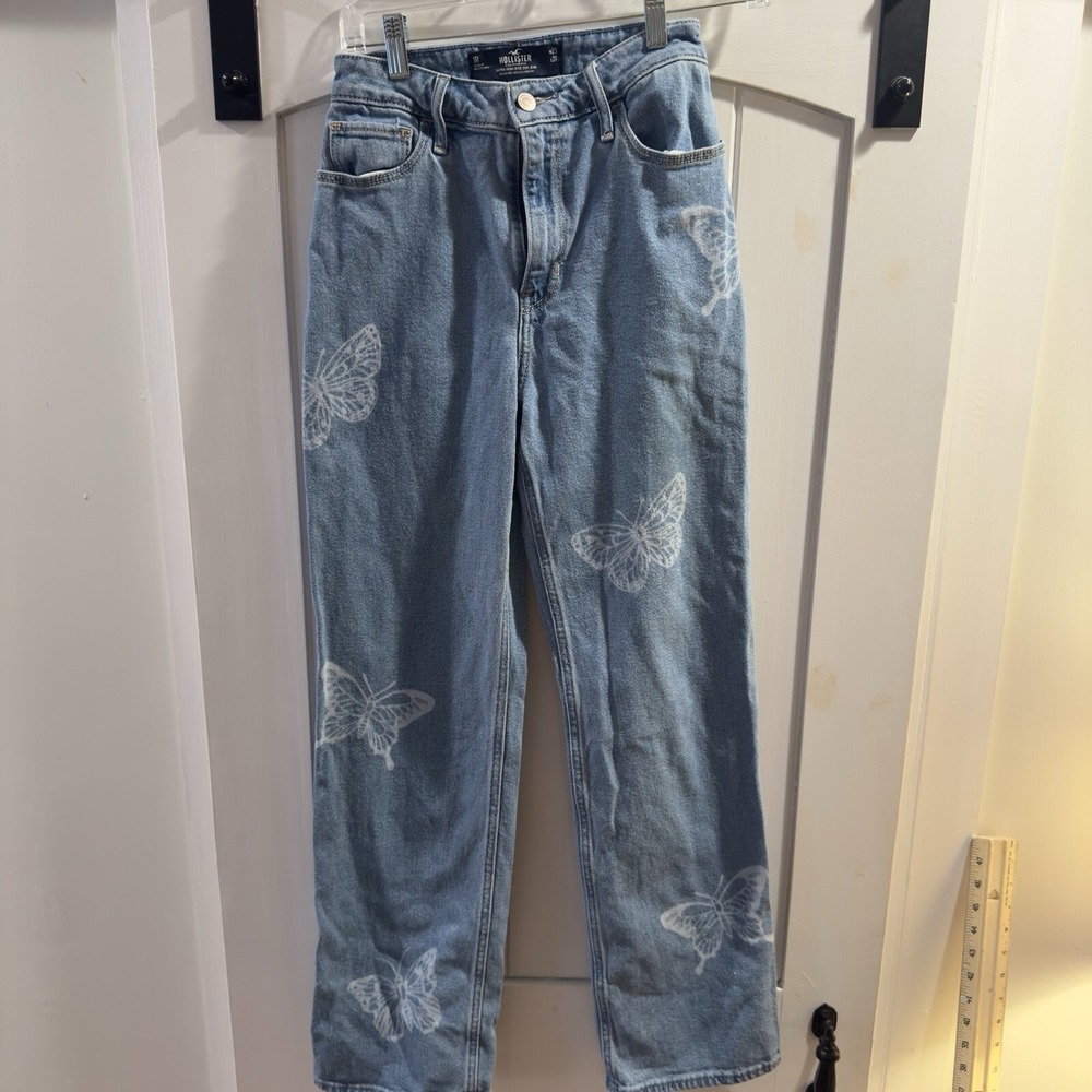 Hollister Jeans Womens 1 Blue Denim Dad Ultra High Rise Butterfly Print 25x31